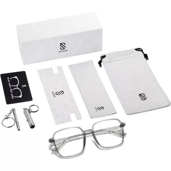 SOJOS Square Blue Light Blocking Glasses Oversized for Women TR90 Frame Filter SJ5081C3 Crystal Grey Frame AntiBlue Light Lens