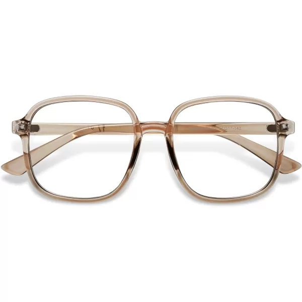 SOJOS Square Blue Light Blocking Glasses Oversized for Women TR90 Frame Filter SJ5081C6 Crystal Brown Frame AntiBlue Light Lens