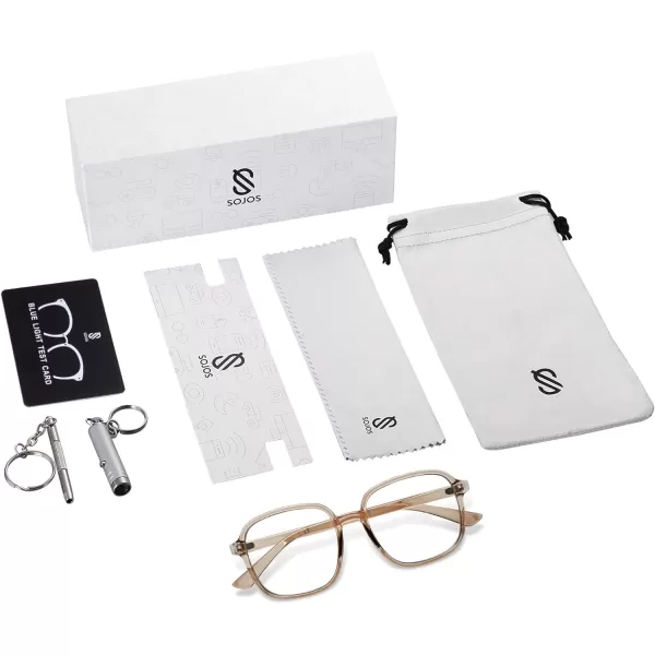 SOJOS Square Blue Light Blocking Glasses Oversized for Women TR90 Frame Filter SJ5081C6 Crystal Brown Frame AntiBlue Light Lens