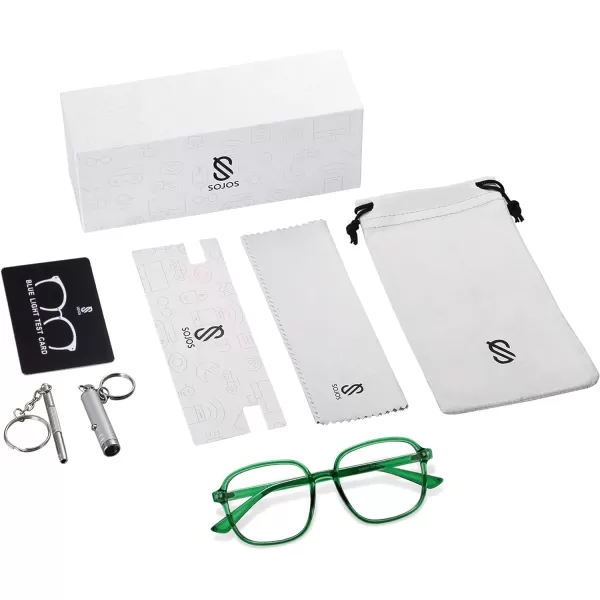 SOJOS Square Blue Light Blocking Glasses Oversized for Women TR90 Frame Filter SJ5081C7 Crystal Dark Green Frame AntiBlue Light Lens