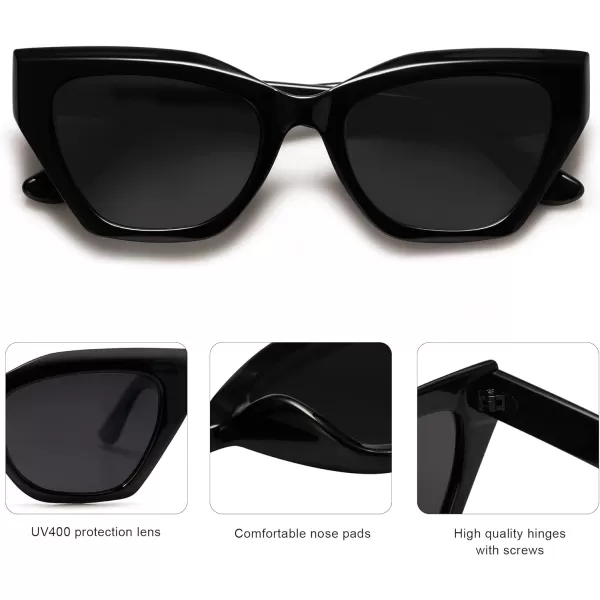 SOJOS Square Cat Eye Polarized Sunglasses for Women Retro Classic Vintage Trendy Cateye Shades Sunnies Gafas de sole SJ2235Black