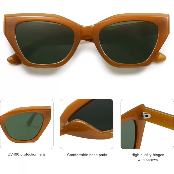 SOJOS Square Cat Eye Polarized Sunglasses for Women Retro Classic Vintage Trendy Cateye Shades Sunnies Gafas de sole SJ2235Bronze