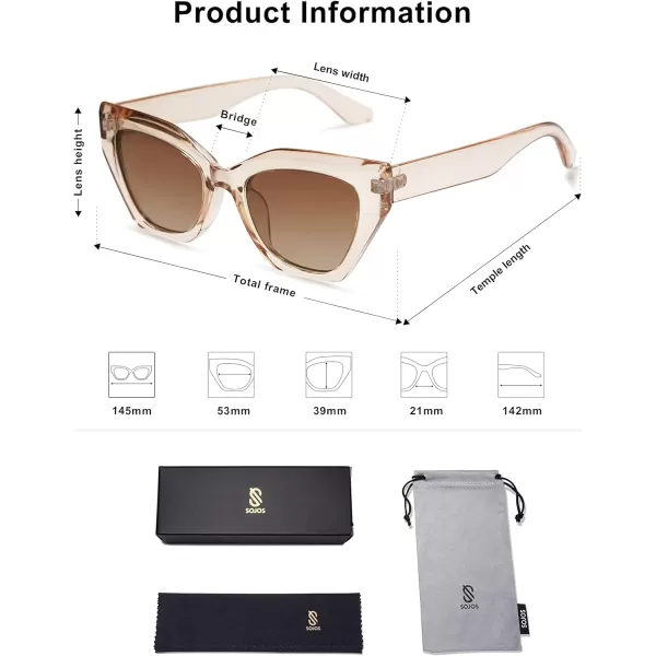 SOJOS Square Cat Eye Polarized Sunglasses for Women Retro Classic Vintage Trendy Cateye Shades Sunnies Gafas de sole SJ2235Brown