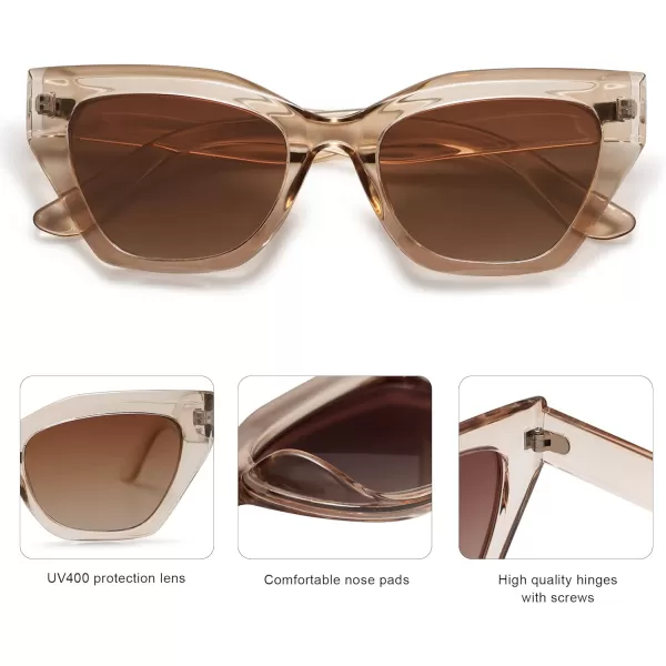 SOJOS Square Cat Eye Polarized Sunglasses for Women Retro Classic Vintage Trendy Cateye Shades Sunnies Gafas de sole SJ2235Brown