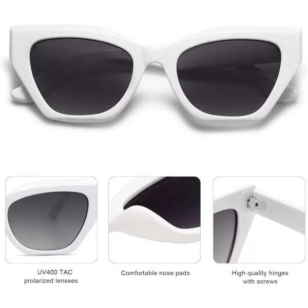 SOJOS Square Cat Eye Polarized Sunglasses for Women Retro Classic Vintage Trendy Cateye Shades Sunnies Gafas de sole SJ2235White