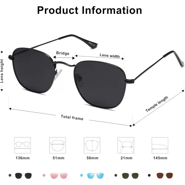 SOJOS Square Polarized Sunglasses for Men Women Classic Vintage Retro StyleBlackGrey