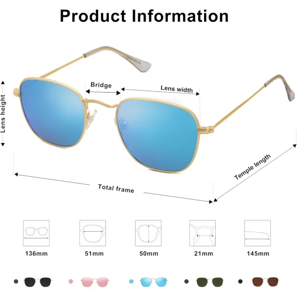 SOJOS Square Polarized Sunglasses for Men Women Classic Vintage Retro StyleGoldBlue