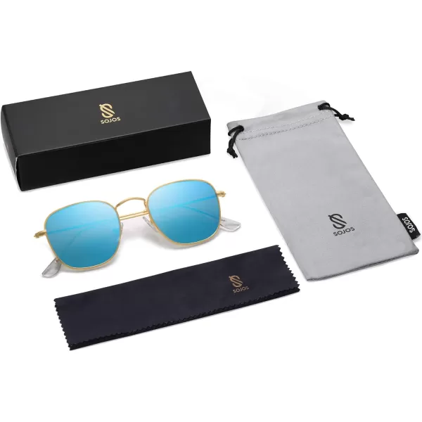 SOJOS Square Polarized Sunglasses for Men Women Classic Vintage Retro StyleGoldBlue