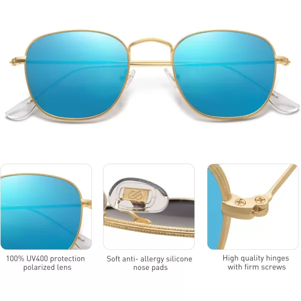 SOJOS Square Polarized Sunglasses for Men Women Classic Vintage Retro StyleGoldBlue