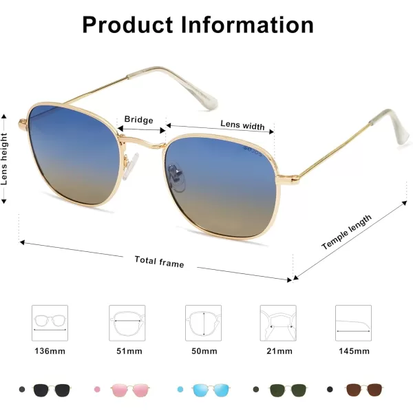 SOJOS Square Polarized Sunglasses for Men Women Classic Vintage Retro StyleGoldBlueampbrown