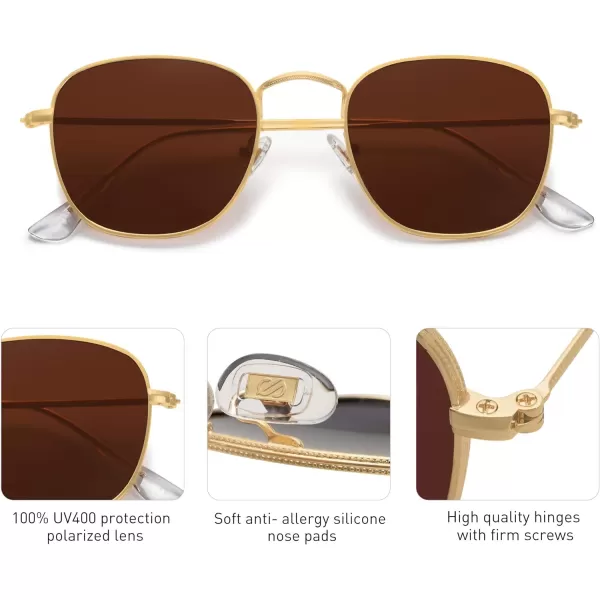 SOJOS Square Polarized Sunglasses for Men Women Classic Vintage Retro StyleGoldBrown
