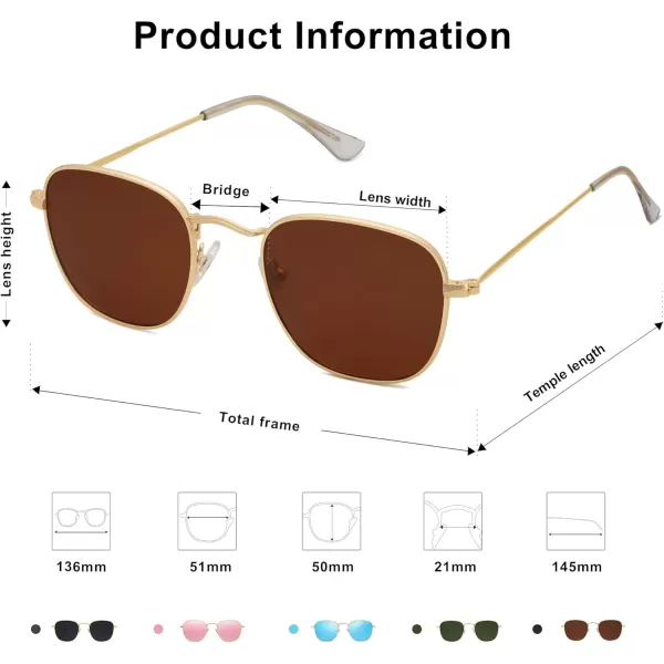 SOJOS Square Polarized Sunglasses for Men Women Classic Vintage Retro StyleGoldBrown