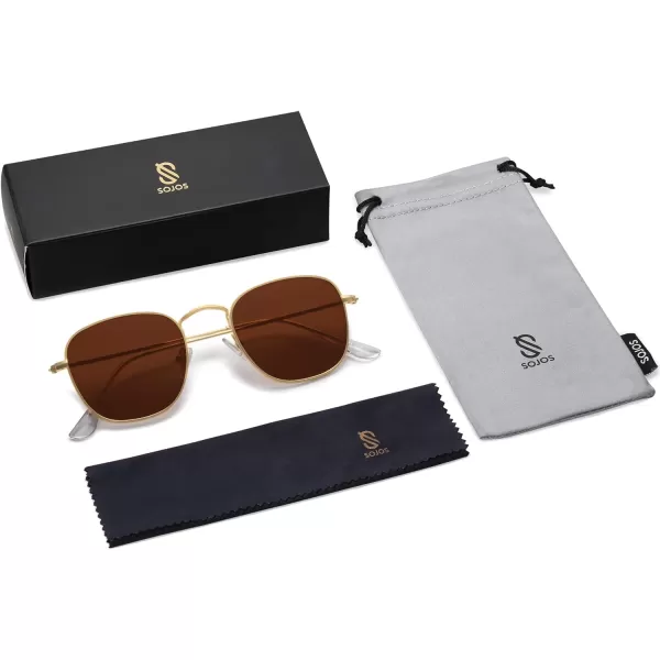 SOJOS Square Polarized Sunglasses for Men Women Classic Vintage Retro StyleGoldBrown