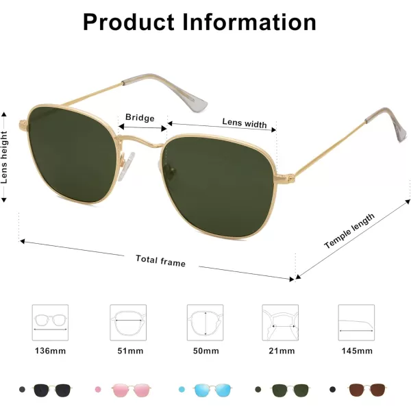 SOJOS Square Polarized Sunglasses for Men Women Classic Vintage Retro StyleGoldGreen