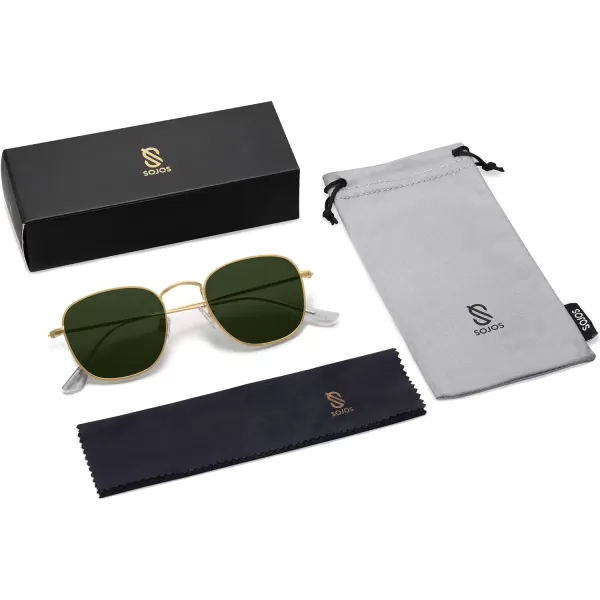 SOJOS Square Polarized Sunglasses for Men Women Classic Vintage Retro StyleGoldGreen