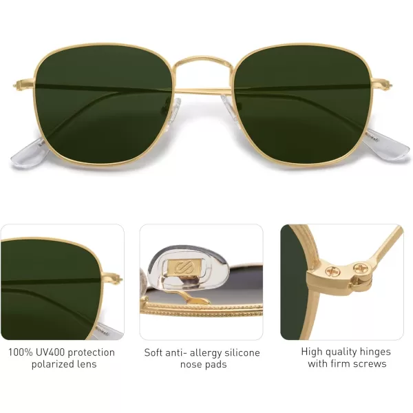 SOJOS Square Polarized Sunglasses for Men Women Classic Vintage Retro StyleGoldGreen