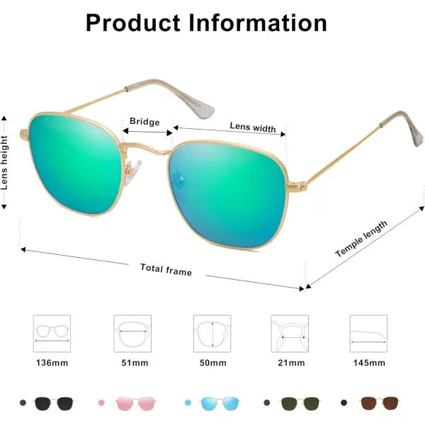 SOJOS Square Polarized Sunglasses for Men Women Classic Vintage Retro StyleGoldGreenish Blue