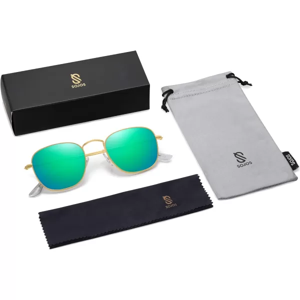 SOJOS Square Polarized Sunglasses for Men Women Classic Vintage Retro StyleGoldGreenish Blue