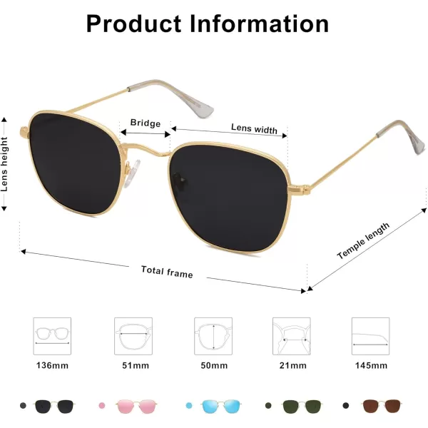 SOJOS Square Polarized Sunglasses for Men Women Classic Vintage Retro StyleGoldGrey