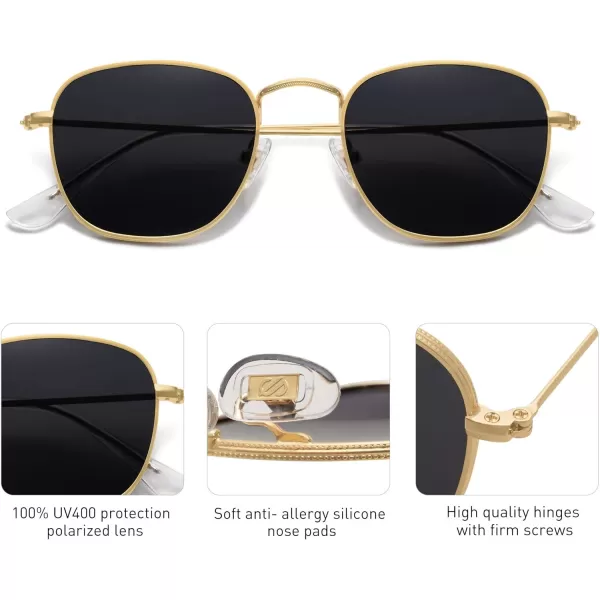 SOJOS Square Polarized Sunglasses for Men Women Classic Vintage Retro StyleGoldGrey