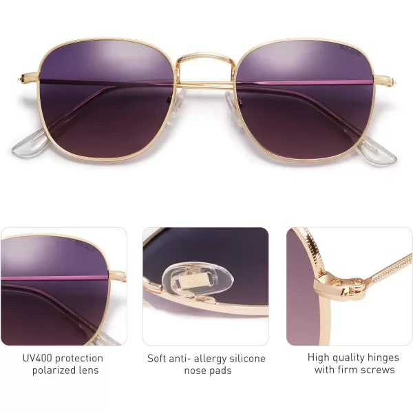 SOJOS Square Polarized Sunglasses for Men Women Classic Vintage Retro StyleGoldGreyamppink