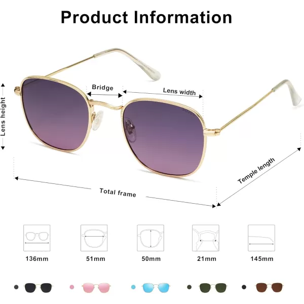 SOJOS Square Polarized Sunglasses for Men Women Classic Vintage Retro StyleGoldGreyamppink