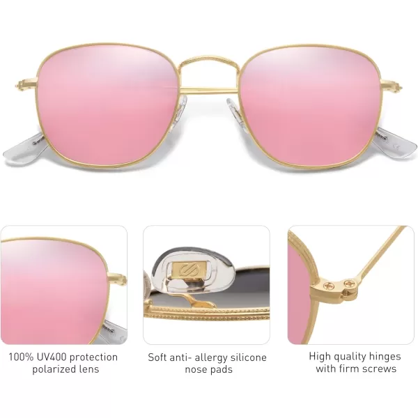 SOJOS Square Polarized Sunglasses for Men Women Classic Vintage Retro StyleGoldPink