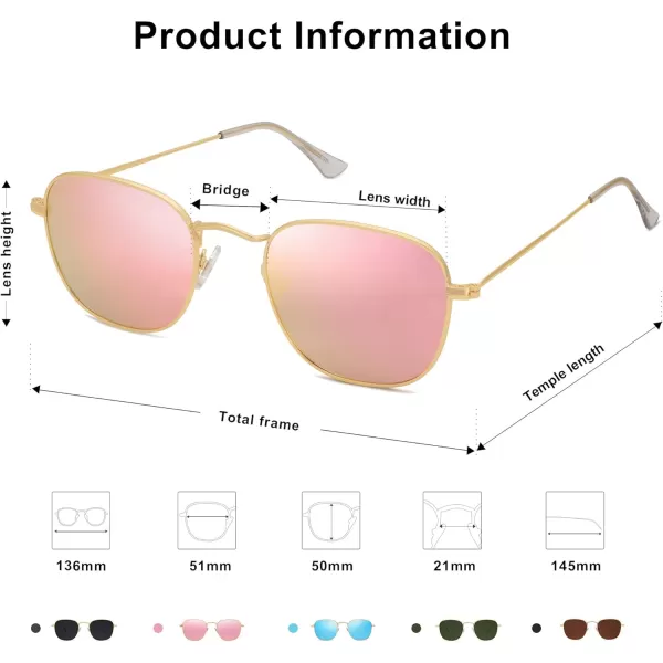 SOJOS Square Polarized Sunglasses for Men Women Classic Vintage Retro StyleGoldPink