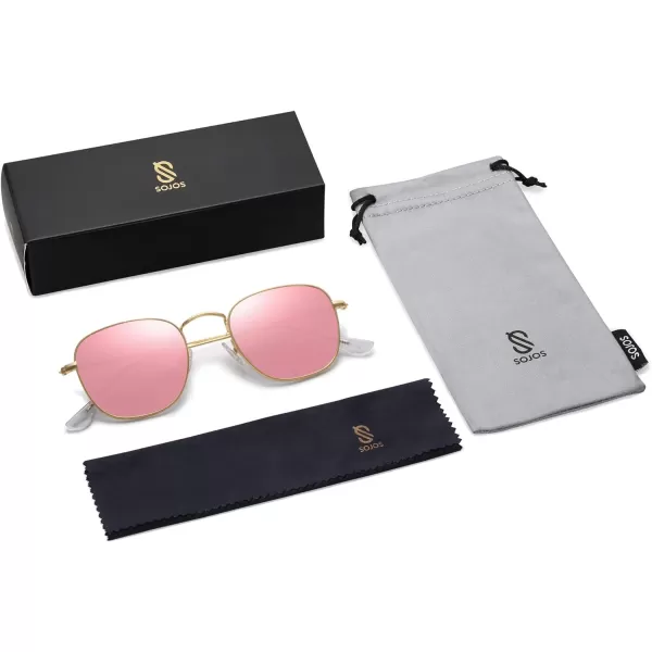 SOJOS Square Polarized Sunglasses for Men Women Classic Vintage Retro StyleGoldPink