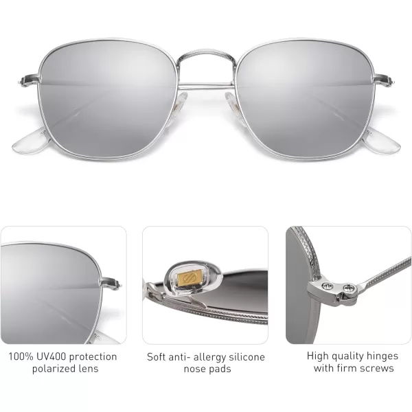 SOJOS Square Polarized Sunglasses for Men Women Classic Vintage Retro StyleSilverSilver