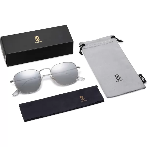 SOJOS Square Polarized Sunglasses for Men Women Classic Vintage Retro StyleSilverSilver