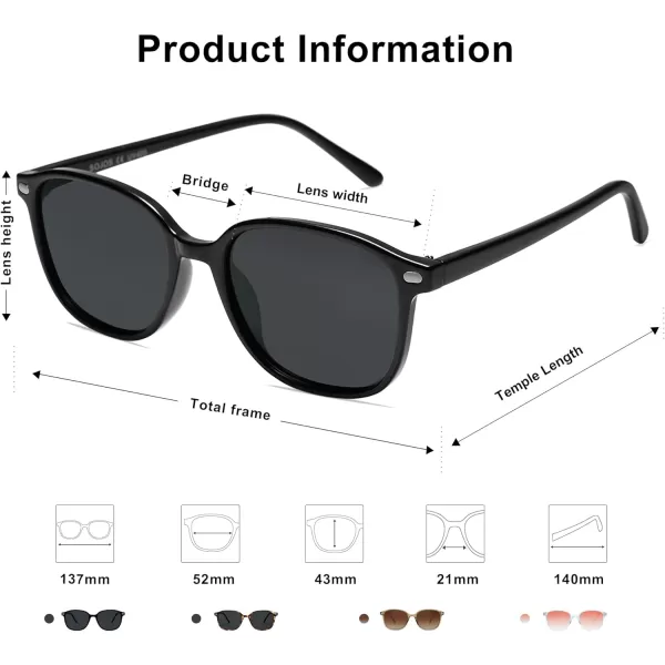 SOJOS Square Trendy Polarized Sunglasses Women Classic Retro UV Protection Sunnies Sun Glasses Black SJ2171Black Grey