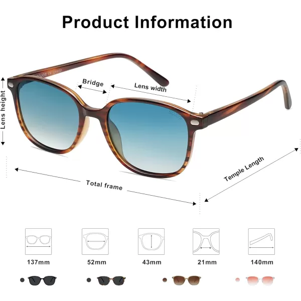 SOJOS Square Trendy Polarized Sunglasses Women Classic Retro UV Protection Sunnies Sun Glasses Black SJ2171Tortoise Blue