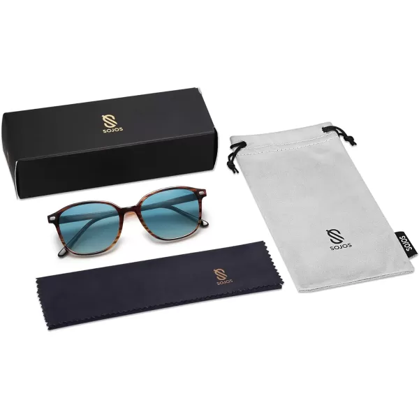 SOJOS Square Trendy Polarized Sunglasses Women Classic Retro UV Protection Sunnies Sun Glasses Black SJ2171Tortoise Blue