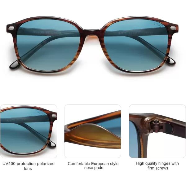 SOJOS Square Trendy Polarized Sunglasses Women Classic Retro UV Protection Sunnies Sun Glasses Black SJ2171Tortoise Blue