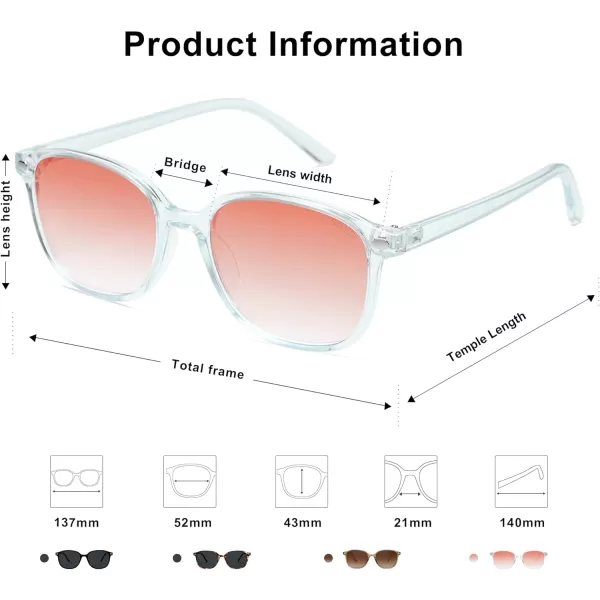 SOJOS Square Trendy Polarized Sunglasses Women Classic Retro UV Protection Sunnies Sun Glasses Black SJ2171Transparent Blue Orange