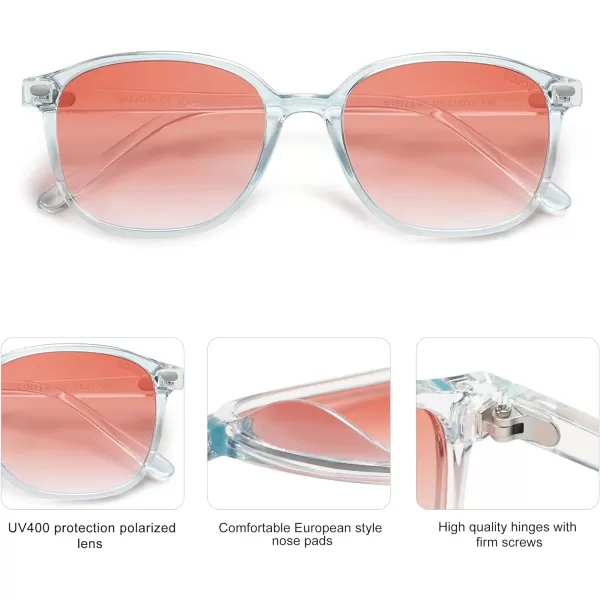 SOJOS Square Trendy Polarized Sunglasses Women Classic Retro UV Protection Sunnies Sun Glasses Black SJ2171Transparent Blue Orange