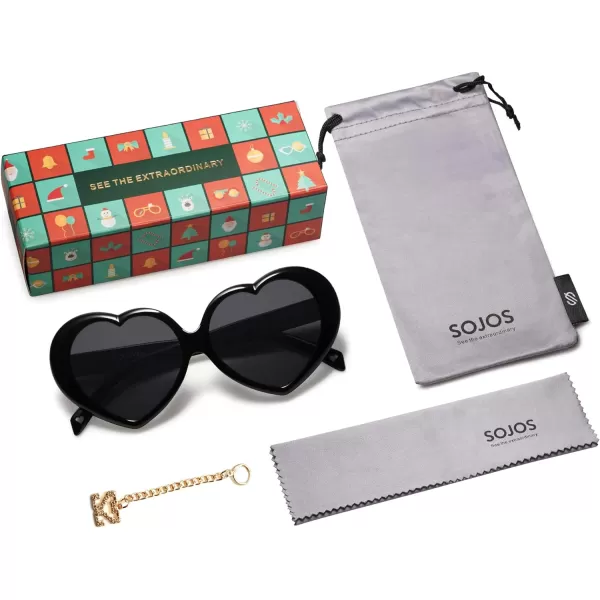 SOJOS Sunglasses Womens Heart Shaped Sunglasses Vintage Retro Glasses SJ2252Black