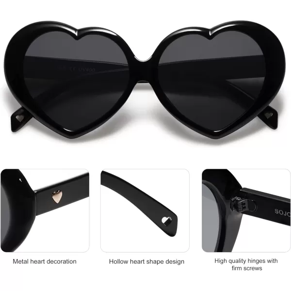 SOJOS Sunglasses Womens Heart Shaped Sunglasses Vintage Retro Glasses SJ2252Black