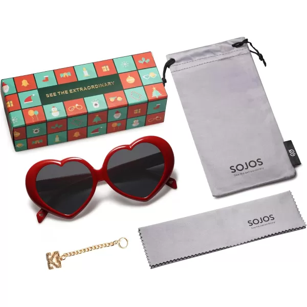 SOJOS Sunglasses Womens Heart Shaped Sunglasses Vintage Retro Glasses SJ2252Red
