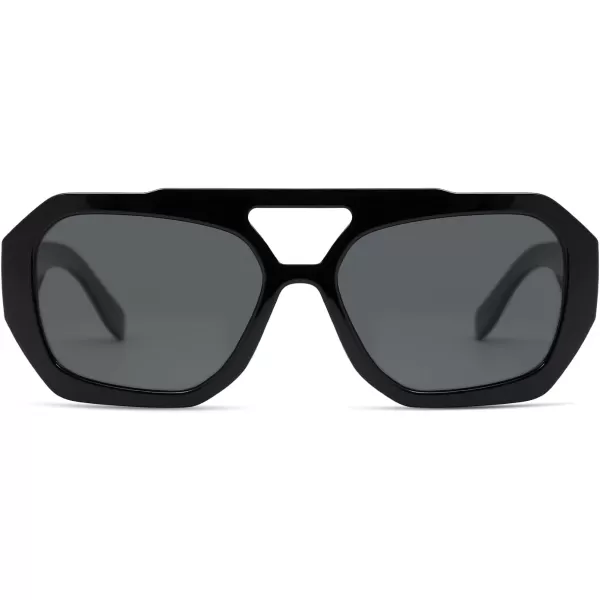 SOJOS Trendy Aviator Sunglasses for Womens Mens PolarizedHexagonal Square Double Bridge Designer Inspired Sun Glasses SJ2288Black