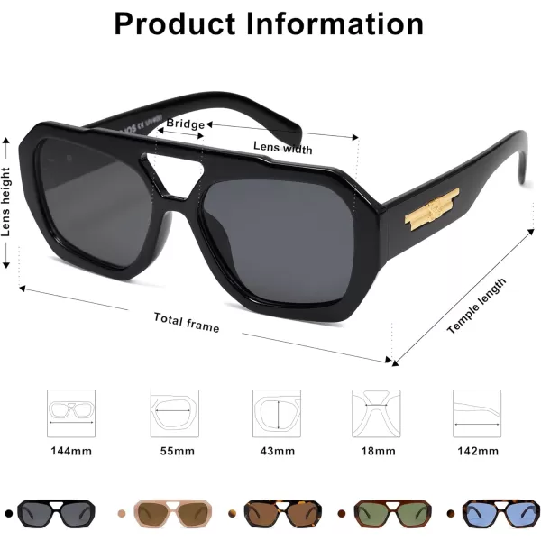 SOJOS Trendy Aviator Sunglasses for Womens Mens PolarizedHexagonal Square Double Bridge Designer Inspired Sun Glasses SJ2288Black