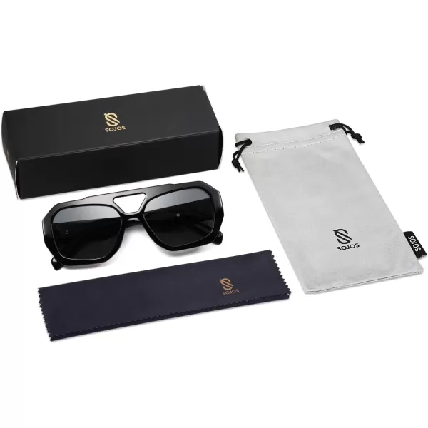 SOJOS Trendy Aviator Sunglasses for Womens Mens PolarizedHexagonal Square Double Bridge Designer Inspired Sun Glasses SJ2288Black