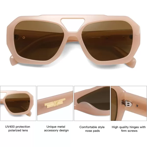 SOJOS Trendy Aviator Sunglasses for Womens Mens PolarizedHexagonal Square Double Bridge Designer Inspired Sun Glasses SJ2288Brown