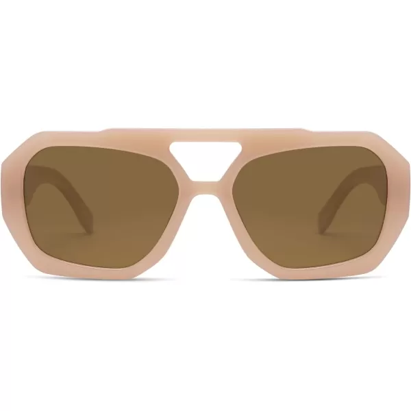 SOJOS Trendy Aviator Sunglasses for Womens Mens PolarizedHexagonal Square Double Bridge Designer Inspired Sun Glasses SJ2288Brown