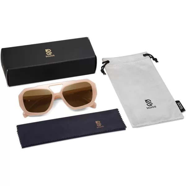 SOJOS Trendy Aviator Sunglasses for Womens Mens PolarizedHexagonal Square Double Bridge Designer Inspired Sun Glasses SJ2288Brown