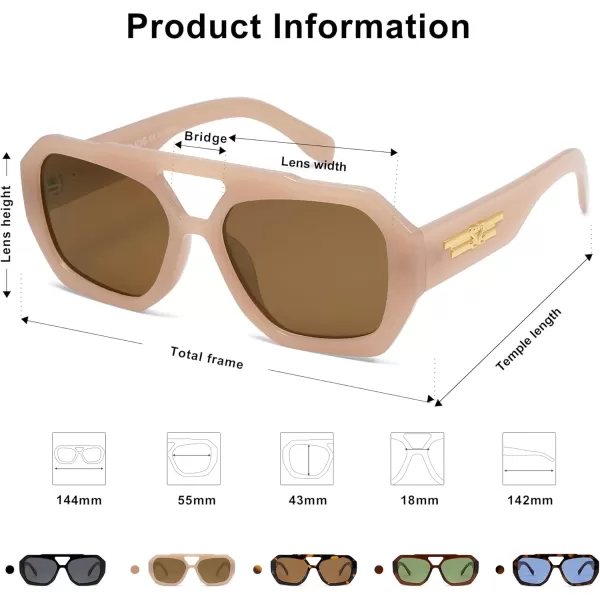 SOJOS Trendy Aviator Sunglasses for Womens Mens PolarizedHexagonal Square Double Bridge Designer Inspired Sun Glasses SJ2288Brown