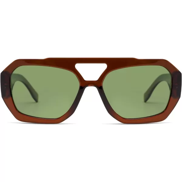 SOJOS Trendy Aviator Sunglasses for Womens Mens PolarizedHexagonal Square Double Bridge Designer Inspired Sun Glasses SJ2288Coffee
