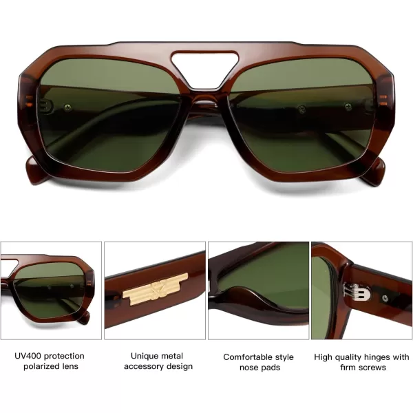 SOJOS Trendy Aviator Sunglasses for Womens Mens PolarizedHexagonal Square Double Bridge Designer Inspired Sun Glasses SJ2288Coffee