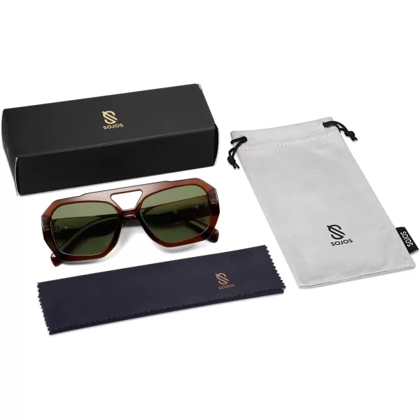 SOJOS Trendy Aviator Sunglasses for Womens Mens PolarizedHexagonal Square Double Bridge Designer Inspired Sun Glasses SJ2288Coffee